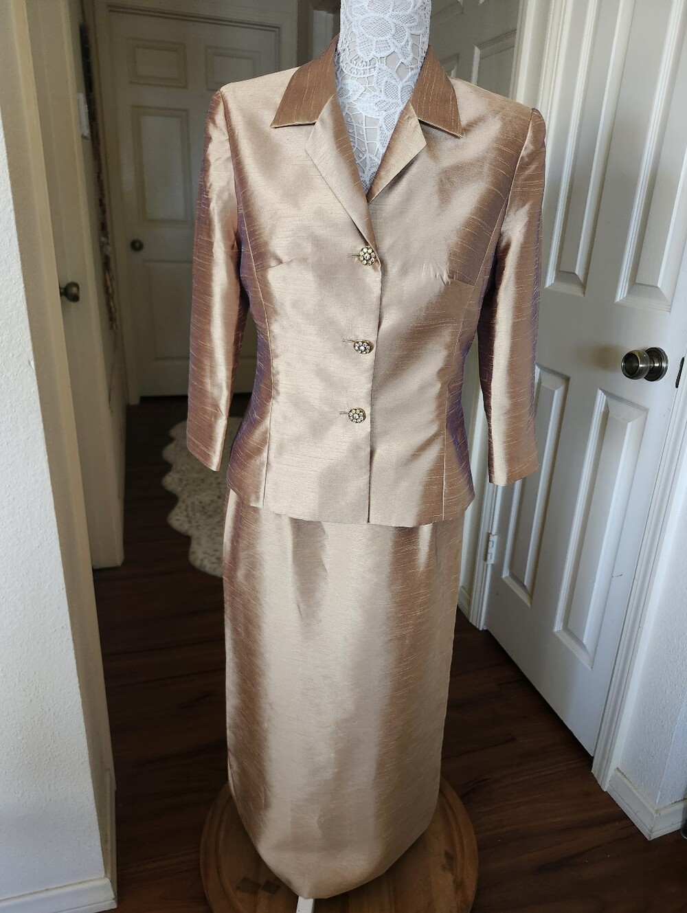 Vintage Alex Evenings Two‎ Piece Formal Suit Champagne Shimmer Taffeta Size 10